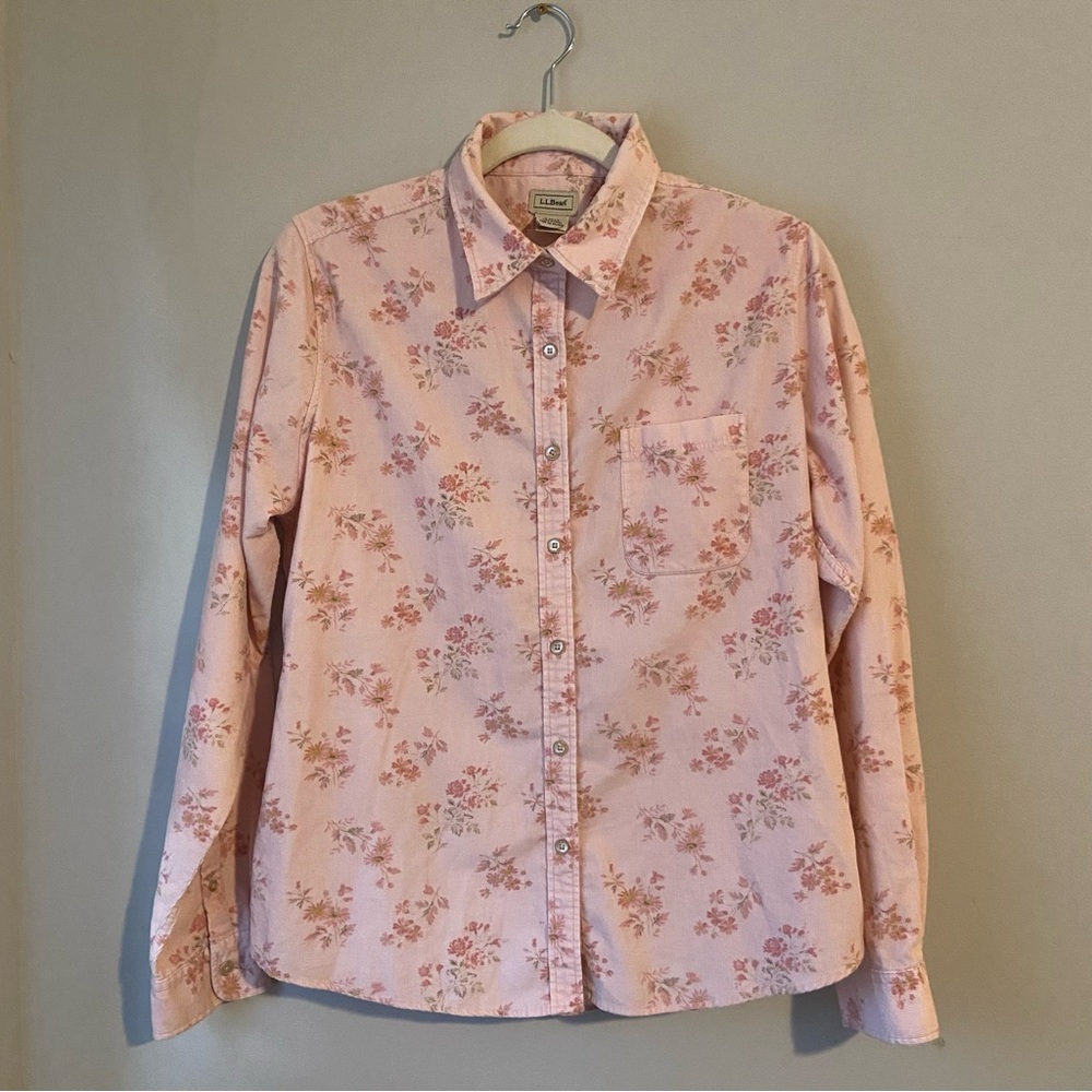 L.L. Bean Pink Floral Button Down Shirt Women’s Classic Fit